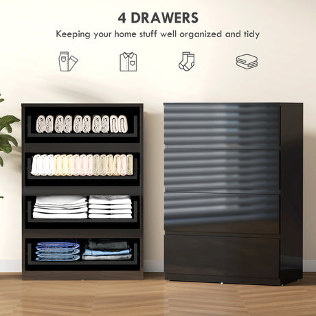 High Gloss Chest Of 4 Drawers 80cm H x 55cm W x 34cm D - Velmora