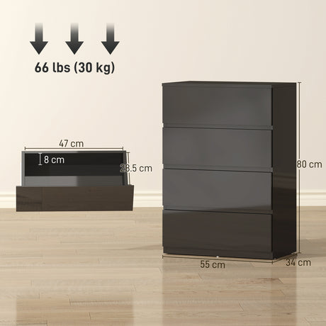 High Gloss Chest Of 4 Drawers 80cm H x 55cm W x 34cm D - Velmora