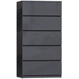 High Gloss Chest Of 5 Drawers 100cm H x 55cm W x 34cm D - Velmora