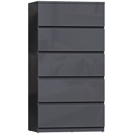 High Gloss Chest Of 5 Drawers 100cm H x 55cm W x 34cm D - Velmora