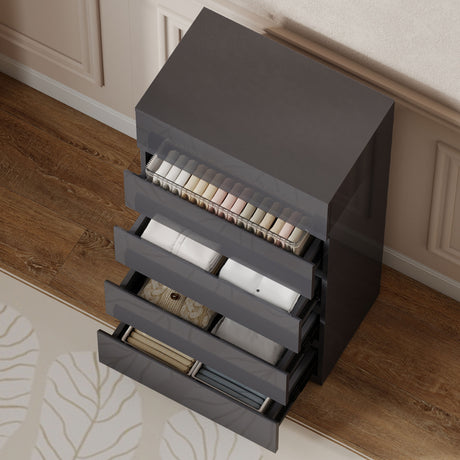 High Gloss Chest Of 5 Drawers 100cm H x 55cm W x 34cm D - Velmora