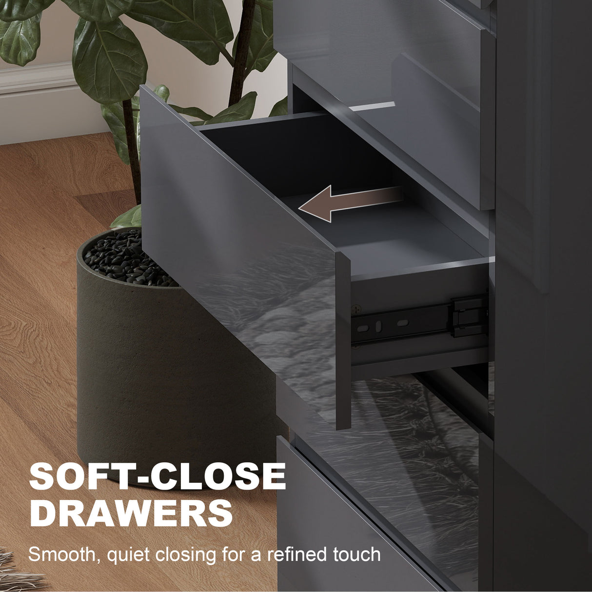 High Gloss Chest Of 5 Drawers 100cm H x 55cm W x 34cm D - Velmora