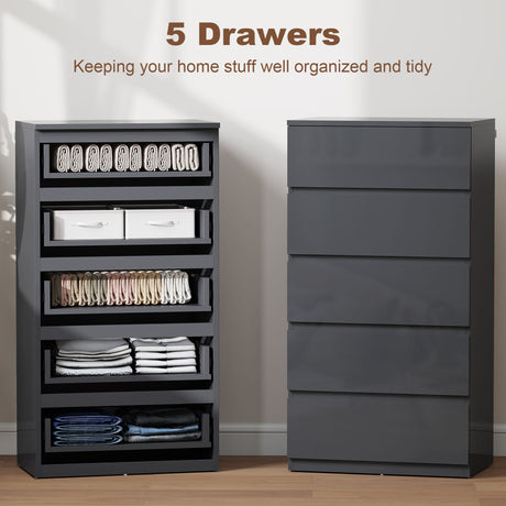 High Gloss Chest Of 5 Drawers 100cm H x 55cm W x 34cm D - Velmora