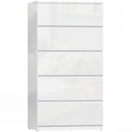 High Gloss Chest Of 5 Drawers 100cm H x 55cm W x 34cm D - Velmora