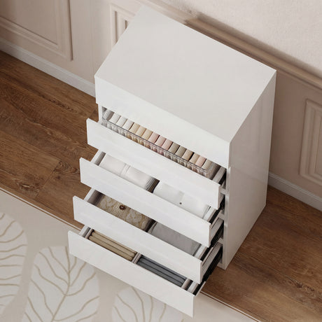 High Gloss Chest Of 5 Drawers 100cm H x 55cm W x 34cm D - Velmora