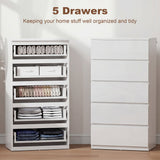 High Gloss Chest Of 5 Drawers 100cm H x 55cm W x 34cm D - Velmora