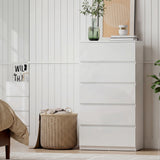 High Gloss Chest Of 5 Drawers 100cm H x 55cm W x 34cm D - Velmora