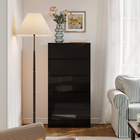High Gloss Chest Of 5 Drawers 100cm H x 55cm W x 34cm D - Velmora