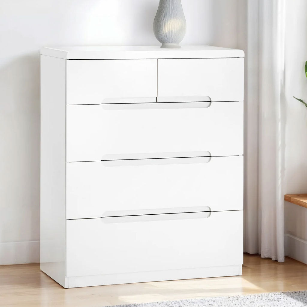 High Gloss Chest Of 5 Drawers - Manhattan