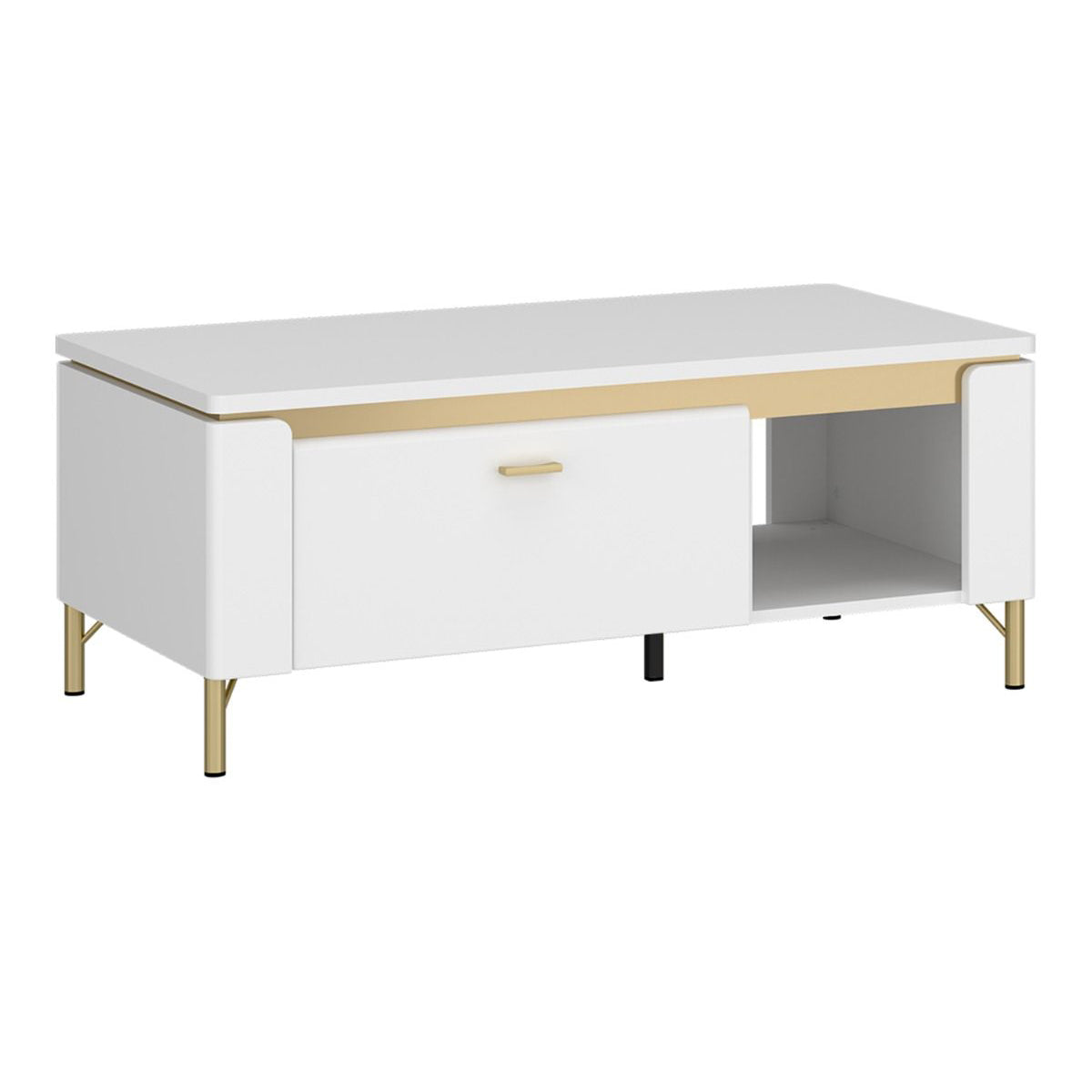 High Gloss Coffee Table With 1 Drawer And LED Lights - Lazio