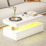 High Gloss Coffee Table Rectangular With Storage And LED Lights - Velmora