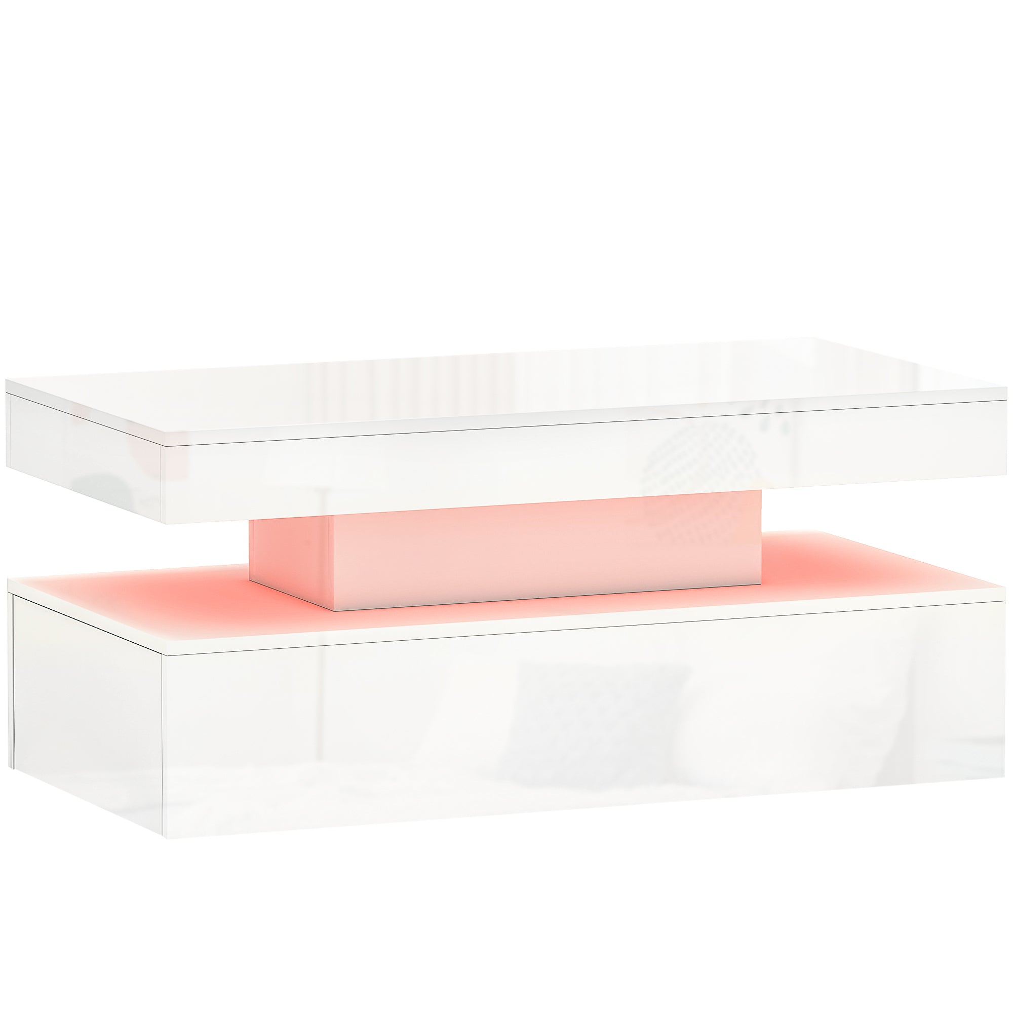 High Gloss Coffee Table Rectangular With Storage And LED Lights - Velmora