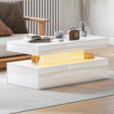 High Gloss Coffee Table Rectangular With Storage And LED Lights - Velmora