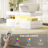 High Gloss Coffee Table Rectangular With Storage And LED Lights - Velmora