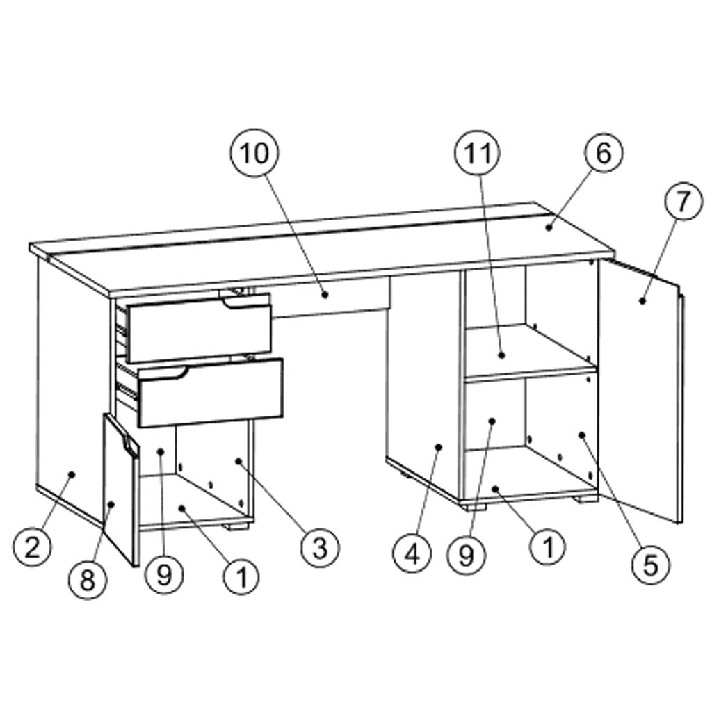 High Gloss Desk for Home And Office 2 Doors And 2 Drawers - Salina