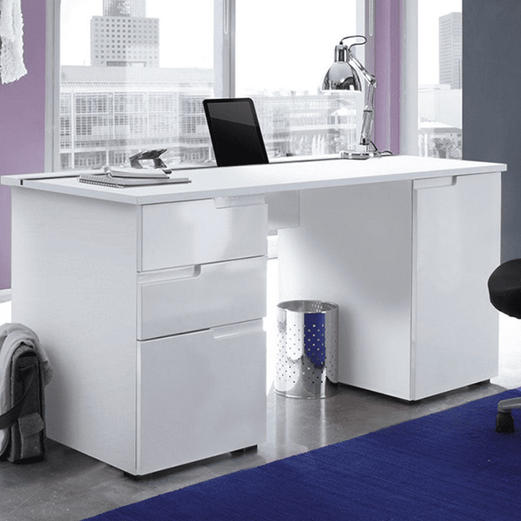 High Desk Set High Gloss Desk 158cm Wide for Home And Office 2 Doors And 2 Drawers ...