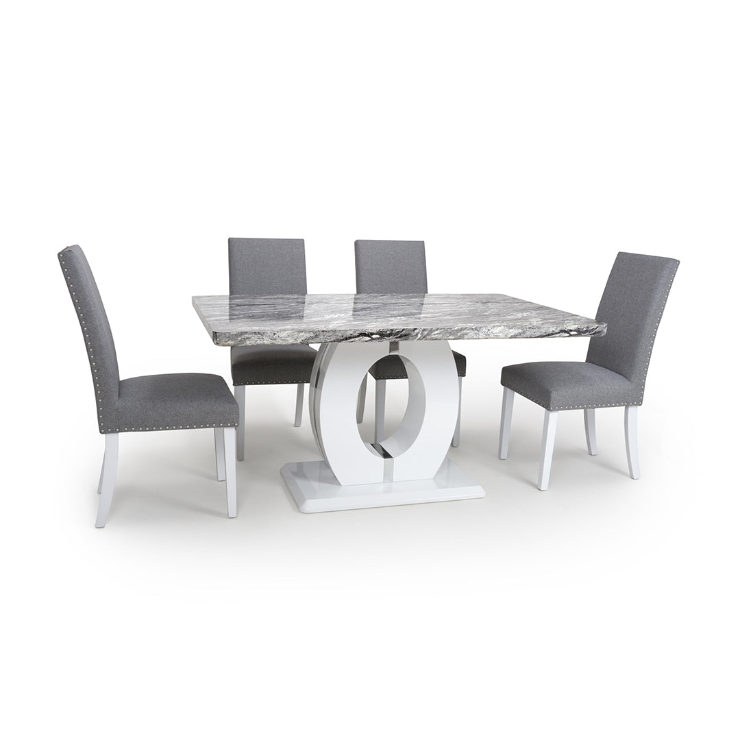 High Gloss Dining Table With 4 Randall Silver Grey Chairs - Neptune