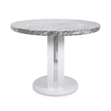 High Gloss Dining Table for 4 People 100cm Wide Round in Marble Effect - Neptune