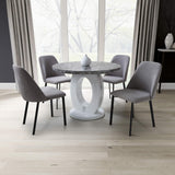 High Gloss Dining Table for 4 People 100cm Wide Round in Marble Effect - Neptune