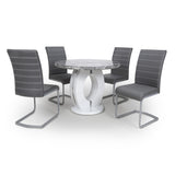 High Gloss Dining Table Round With 4 Callisto Grey Chairs - Neptune