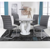 High Gloss Dining Table Round With 4 Callisto Grey Chairs - Neptune