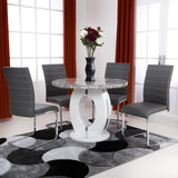 High Gloss Dining Table Round With 4 Callisto Grey Chairs - Neptune