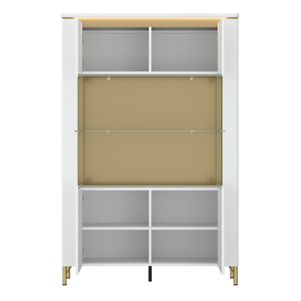 High Gloss Display Cabinet With 2 Glass Front Doors And LED Lights - Lazio