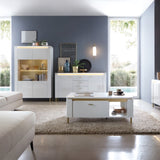 High Gloss Display Cabinet With 2 Glass Front Doors And LED Lights - Lazio