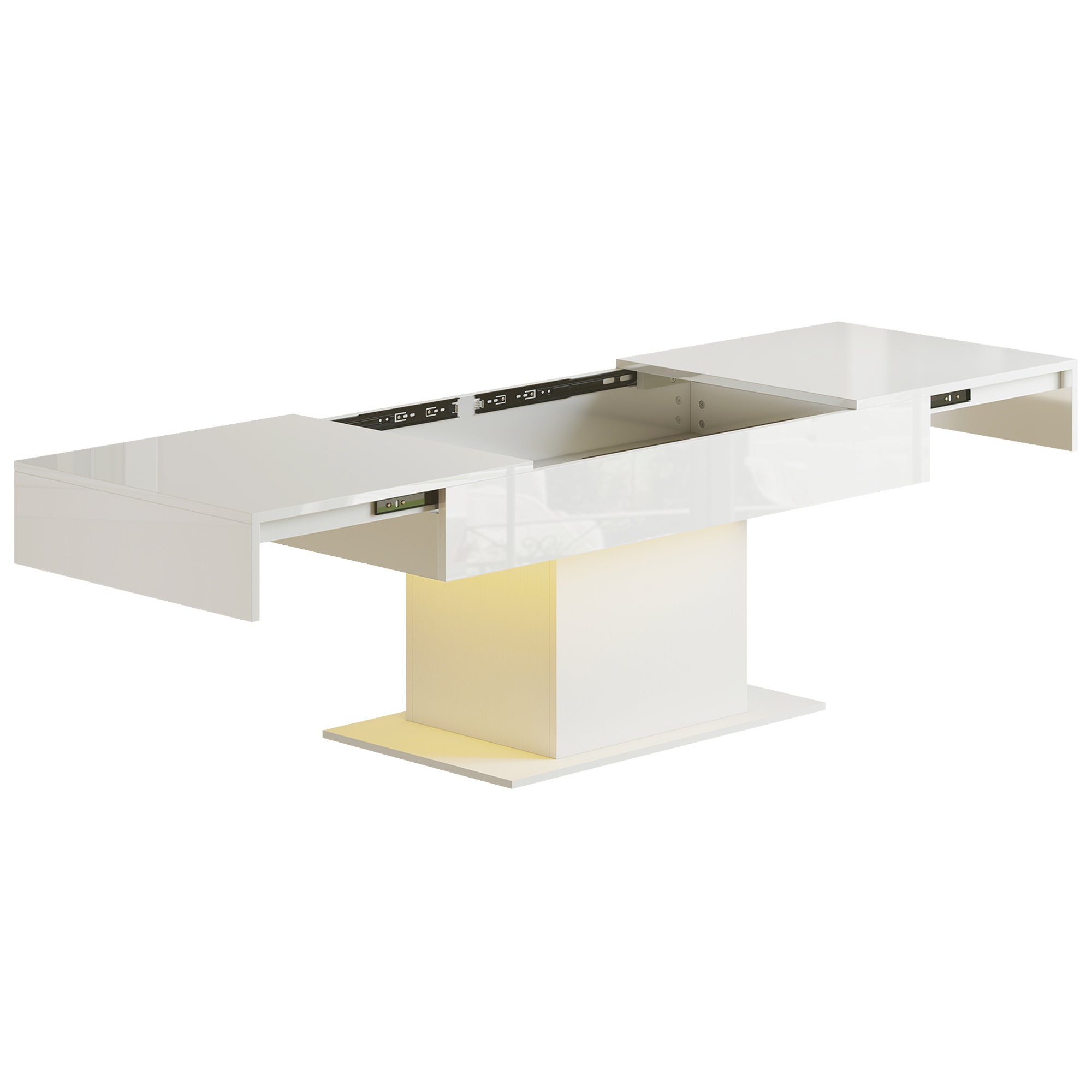 High Gloss Extendable Coffee Table With LED Lights And Storage - Velmora
