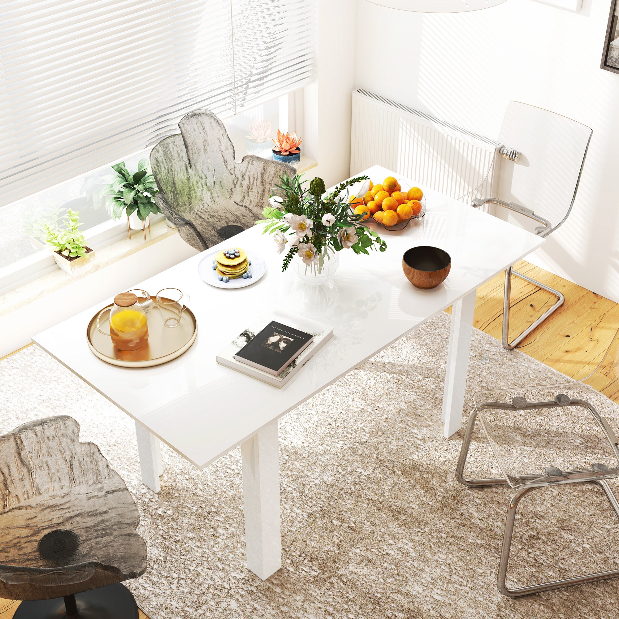 High Gloss Extending Dining Table Rectangular for 4 to 6 People - Velmora