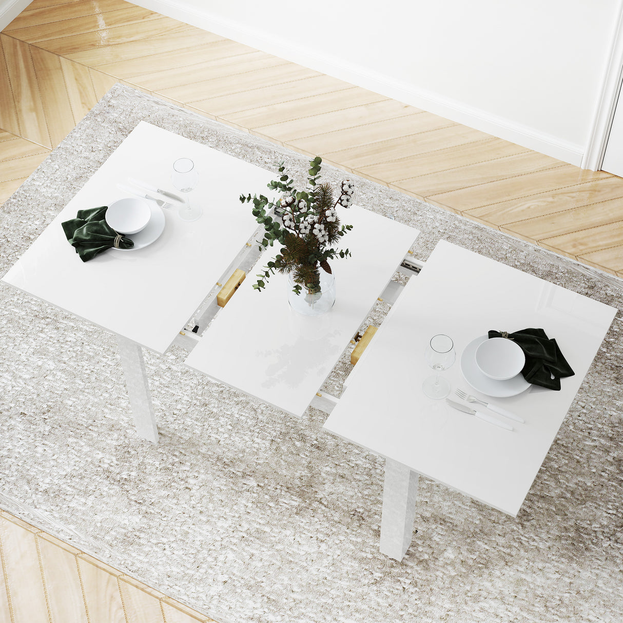 High Gloss Extending Dining Table Rectangular for 4 to 6 People - Velmora
