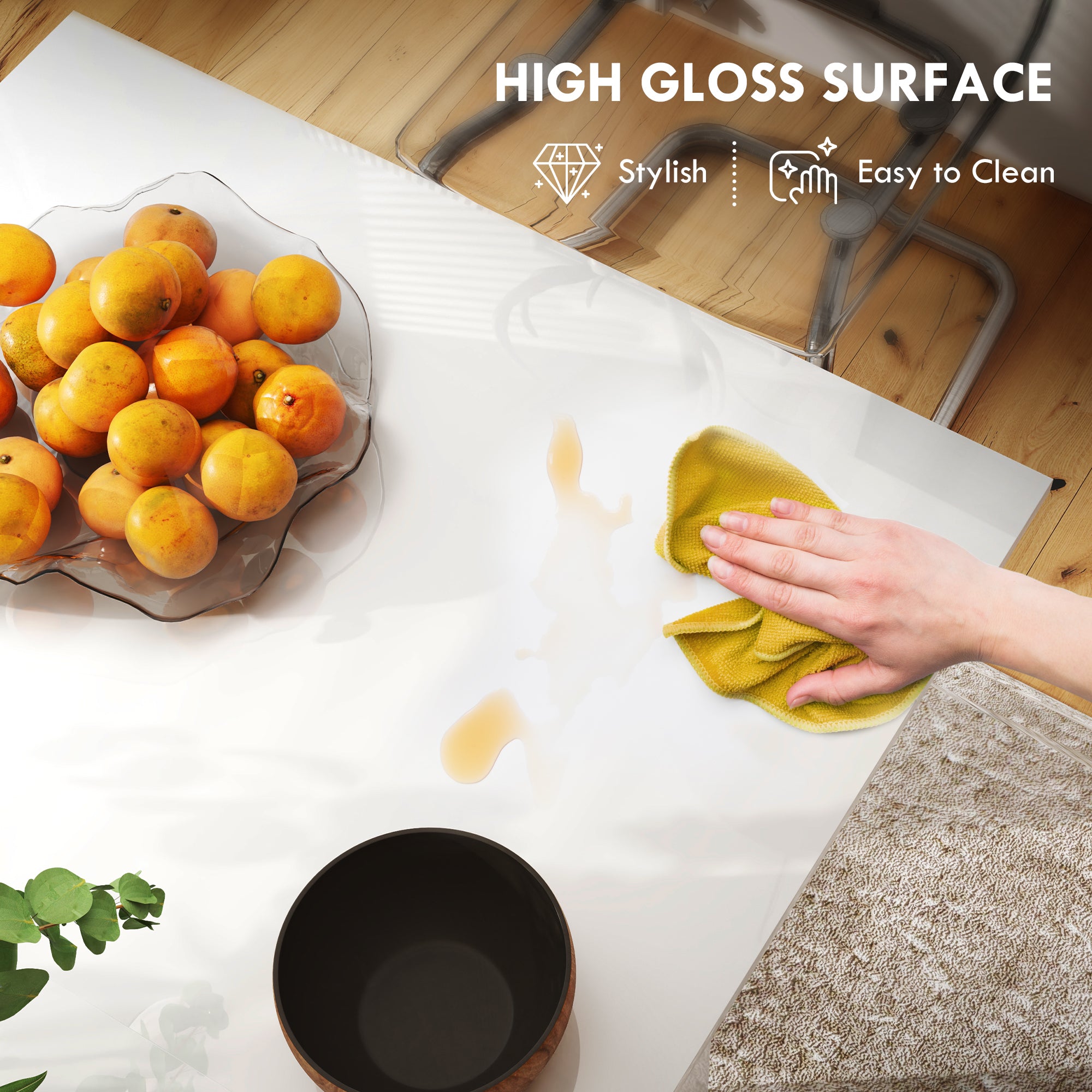 High Gloss Extending Dining Table Rectangular for 4 to 6 People - Velmora