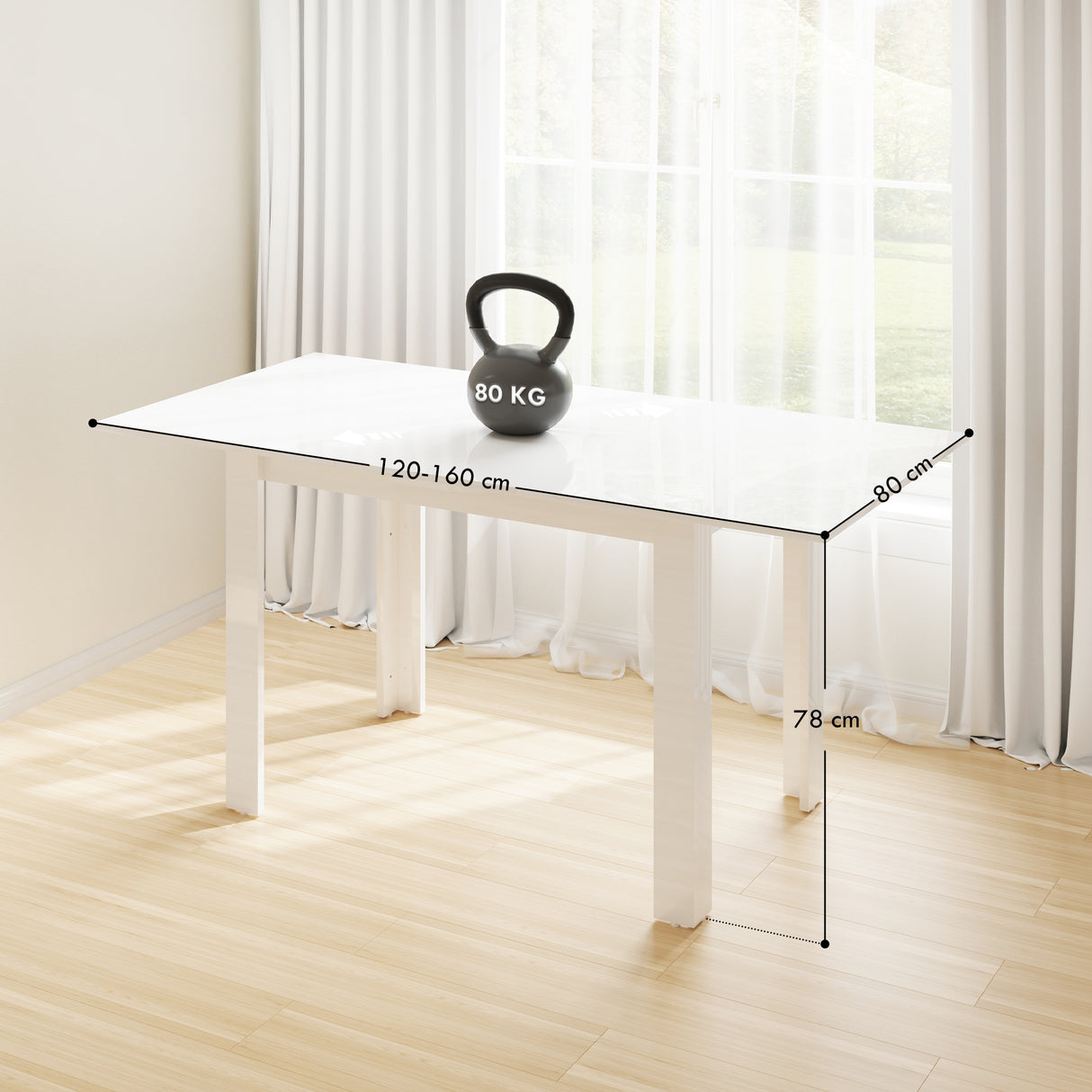 High Gloss Extending Dining Table Rectangular for 4 to 6 People - Velmora