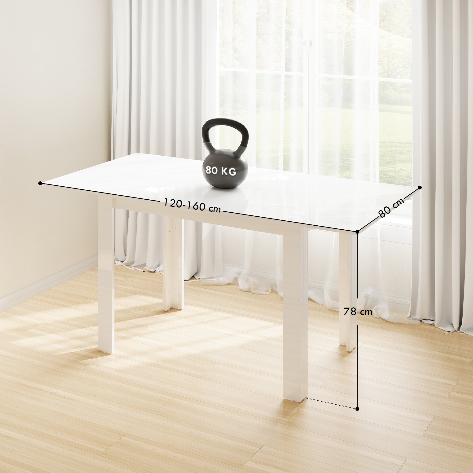 High Gloss Extending Dining Table Rectangular for 4 to 6 People - Velmora