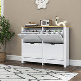 High Gloss Shoe Storage Cabinet 105cm Wide With 4 Flip Doors - Velmora