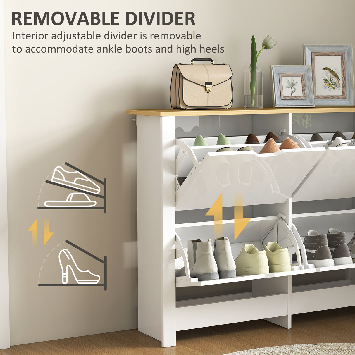 High Gloss Shoe Storage Cabinet 105cm Wide With 4 Flip Doors - Velmora