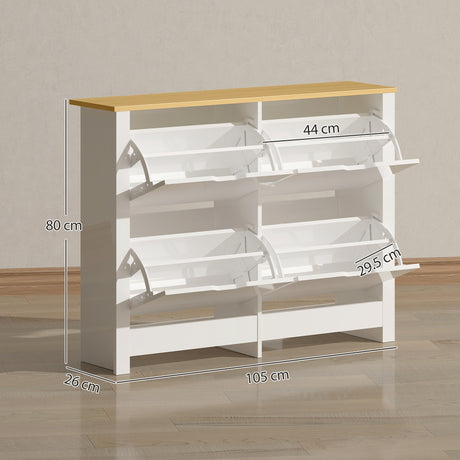 High Gloss Shoe Storage Cabinet 105cm Wide With 4 Flip Doors - Velmora