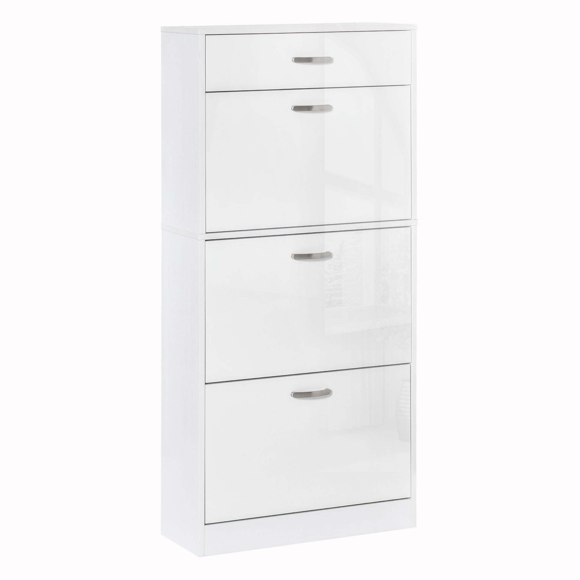 High Gloss Shoe Storage Cabinet 62cm Wide With 3 Flip Doors And 1 Drawer - Velmora