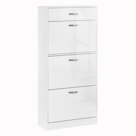 High Gloss Shoe Storage Cabinet 62cm Wide With 3 Flip Doors And 1 Drawer - Velmora