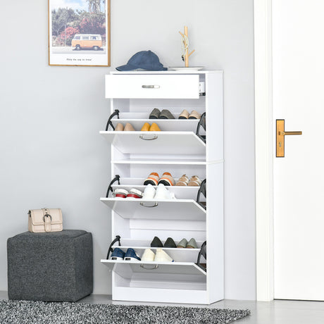 High Gloss Shoe Storage Cabinet 62cm Wide With 3 Flip Doors And 1 Drawer - Velmora