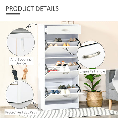 High Gloss Shoe Storage Cabinet 62cm Wide With 3 Flip Doors And 1 Drawer - Velmora