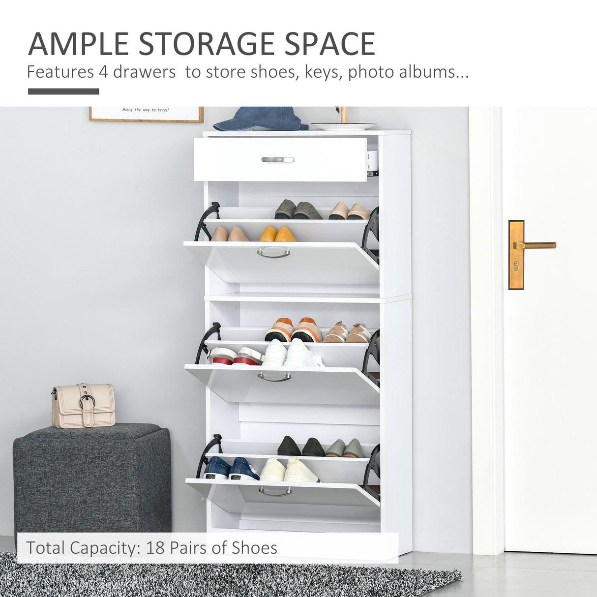 High Gloss Shoe Storage Cabinet 62cm Wide With 3 Flip Doors And 1 Drawer - Velmora