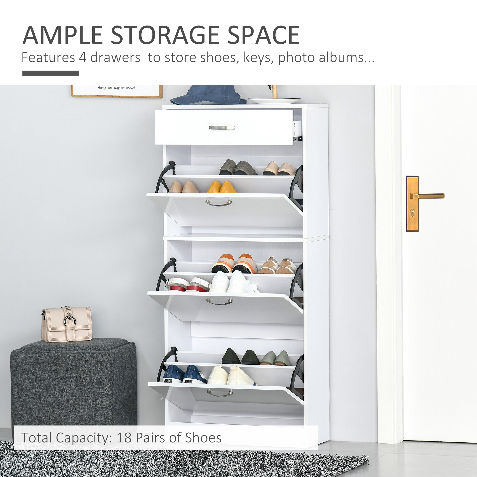 High Gloss Shoe Storage Cabinet 62cm Wide With 3 Flip Doors And 1 Drawer - Velmora