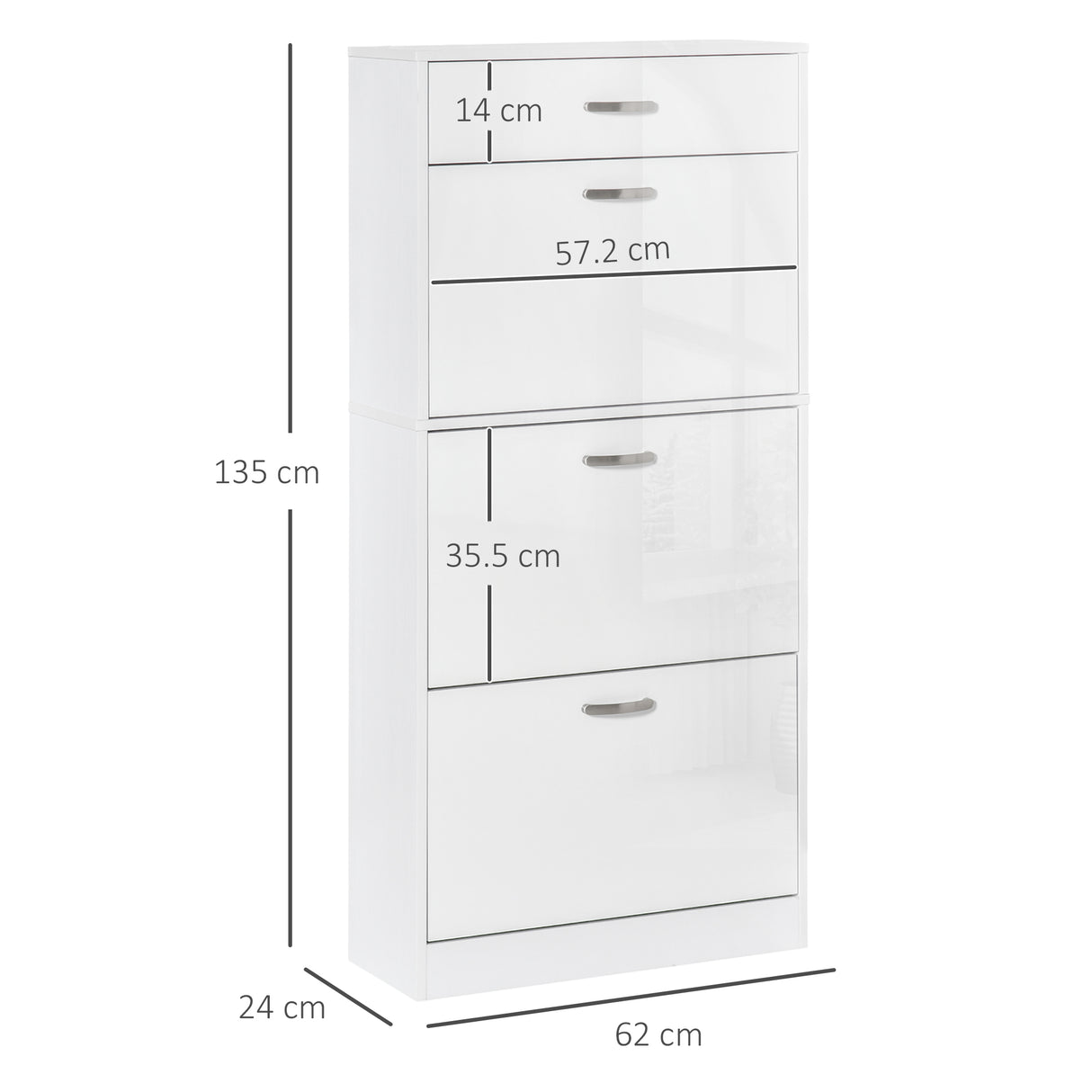 High Gloss Shoe Storage Cabinet 62cm Wide With 3 Flip Doors And 1 Drawer - Velmora