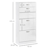 High Gloss Shoe Storage Cabinet 62cm Wide With 3 Flip Doors And 1 Drawer - Velmora