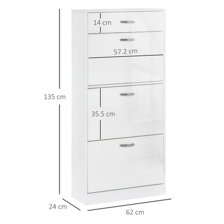 High Gloss Shoe Storage Cabinet 62cm Wide With 3 Flip Doors And 1 Drawer - Velmora