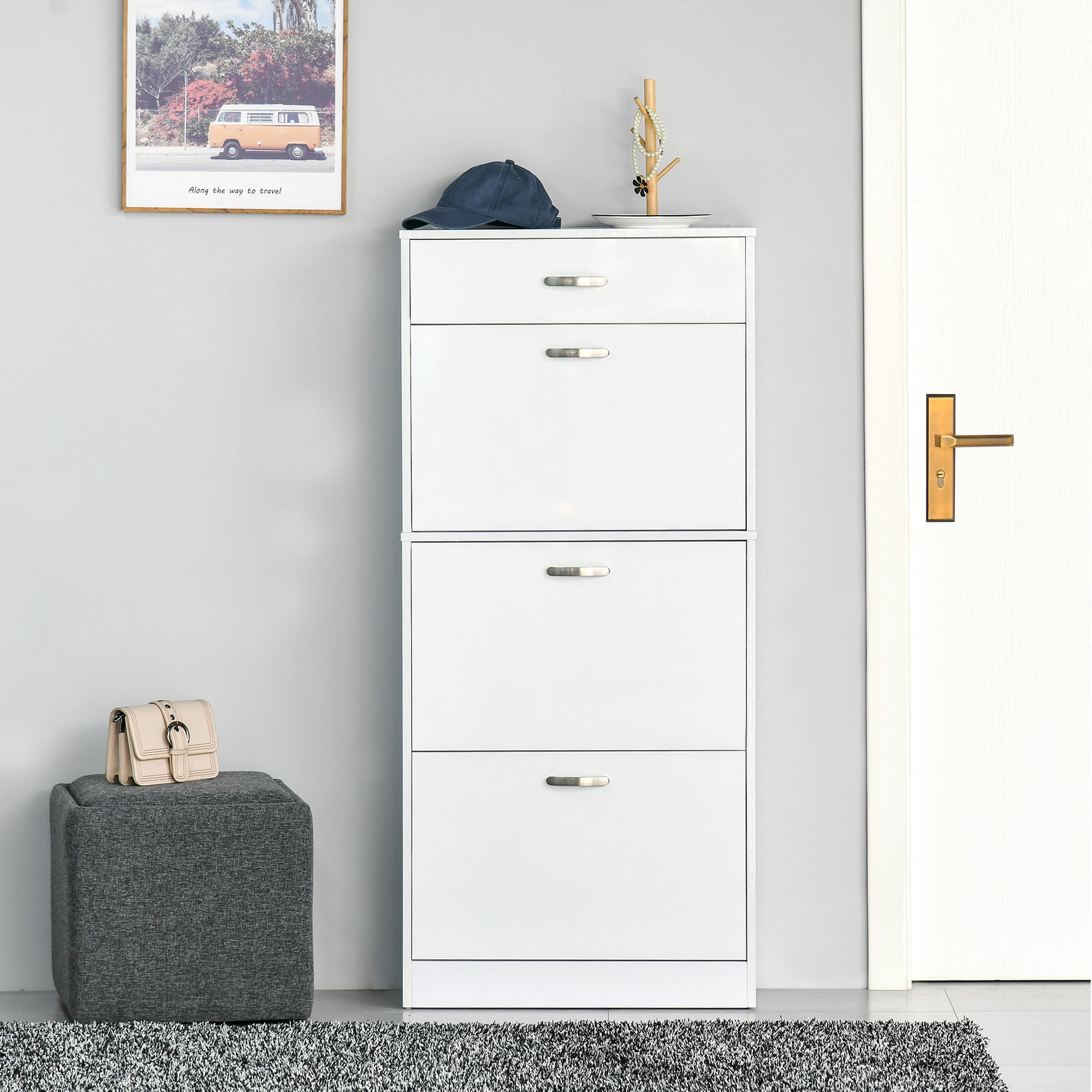 High Gloss Shoe Storage Cabinet 62cm Wide With 3 Flip Doors And 1 Drawer - Velmora