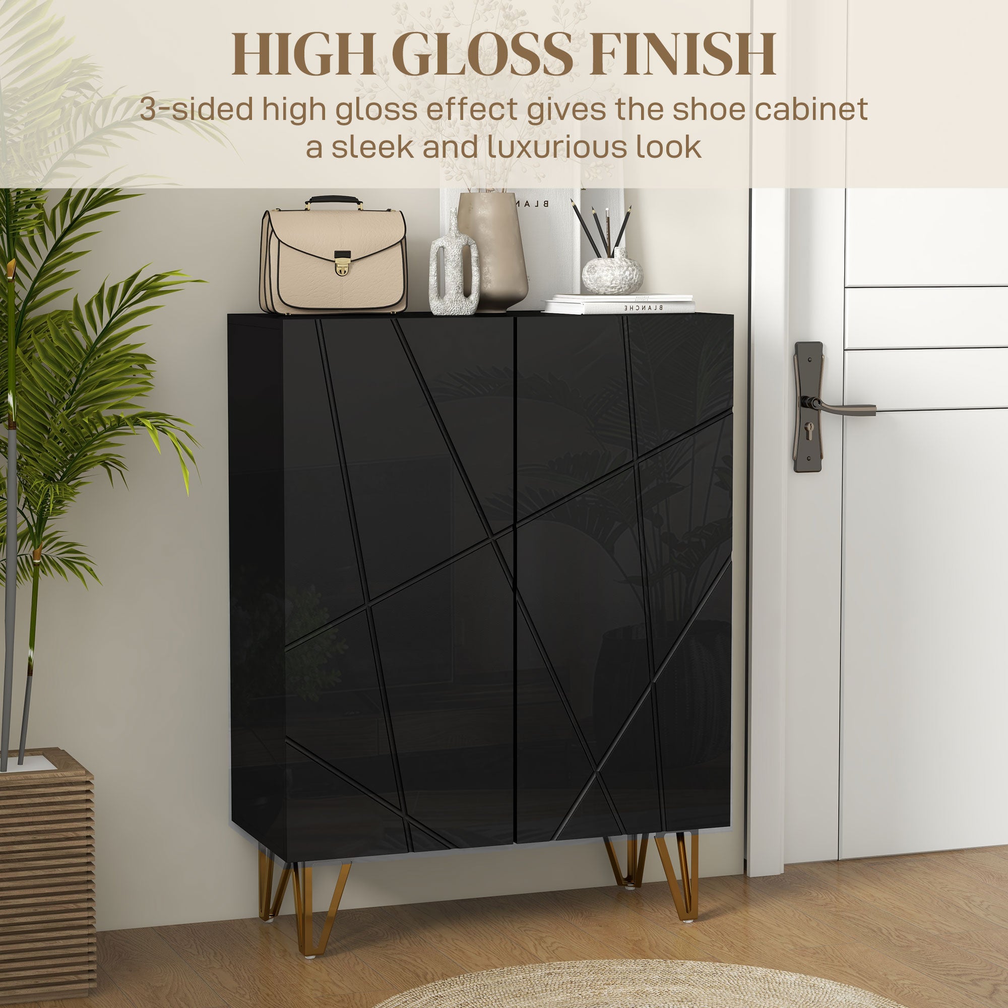 High Gloss Shoe Storage Cabinet 72cm Wide With 2 Doors - Velmora