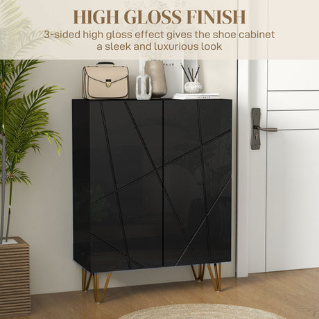 High Gloss Shoe Storage Cabinet 72cm Wide With 2 Doors - Velmora