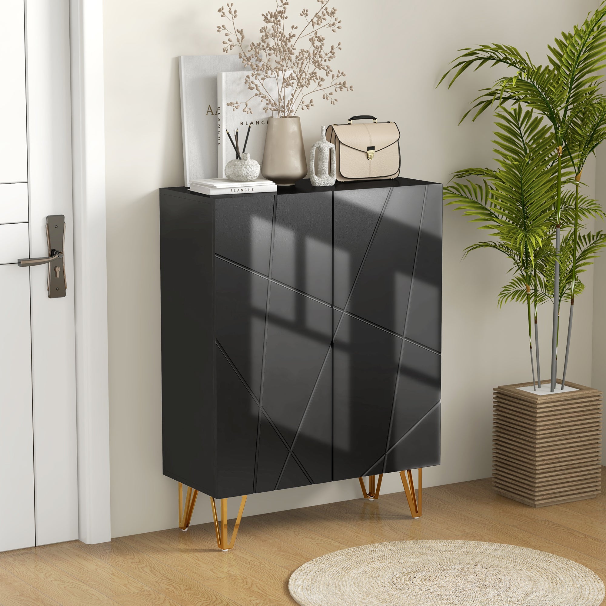 High Gloss Shoe Storage Cabinet 72cm Wide With 2 Doors - Velmora